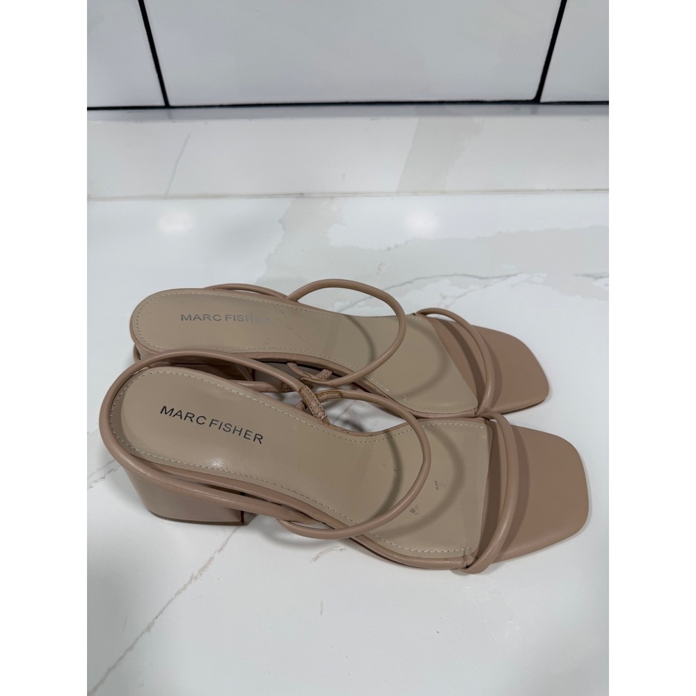 Marc Fisher Galvin Tan Strappy Block Heel Square Toe Sandals Womens Size 9M - Picture 2 of 7